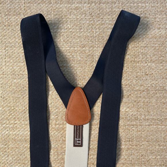 Trafalgar Suspenders Navy Elastic Black Leather Button On Braces Germany - Picture 5 of 10